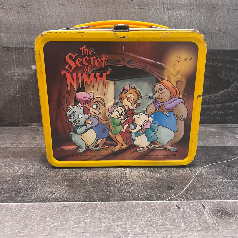 Vintage 1982 The Secret of NIMH Metal Lunch Box Aladdin Industries Yellow Trim